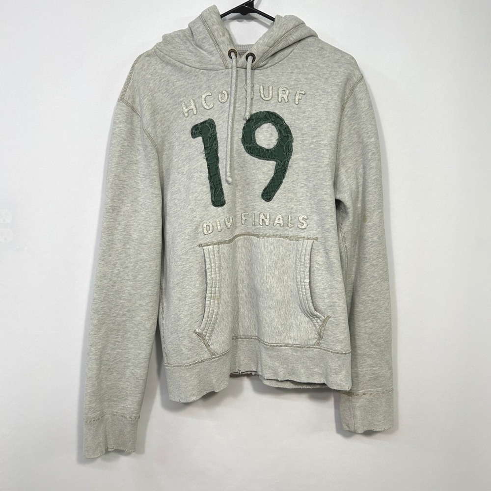 Hollister Hoodie Surf Logo Waffle Lined Men's L Gray Y2K Inspired Preppy Surf